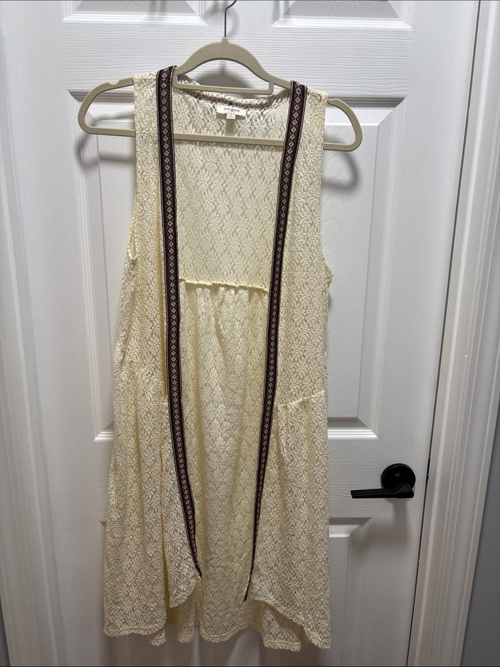 Umgee Cream Lace Open Front Vest duster